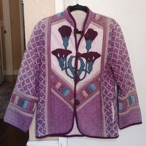 Handmade Purple Quilted Floral Women's Coat